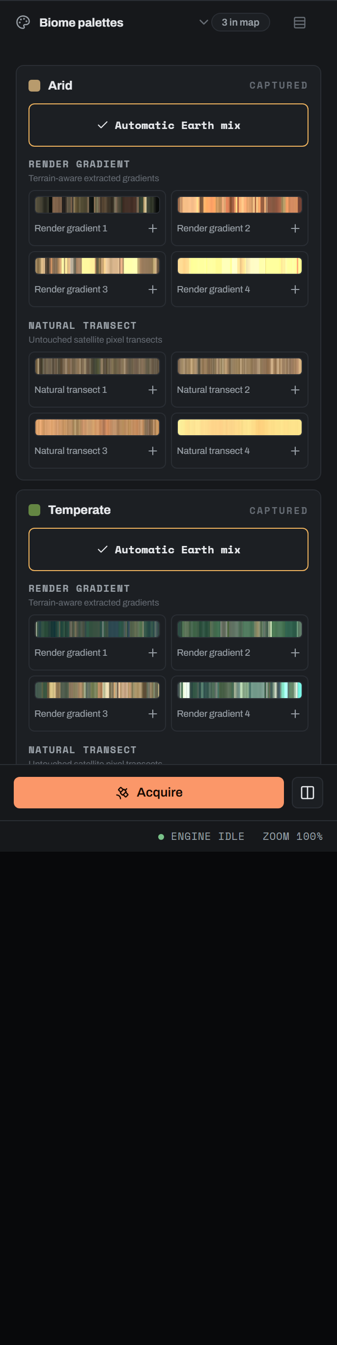 The Biome palettes group, one card per macro class