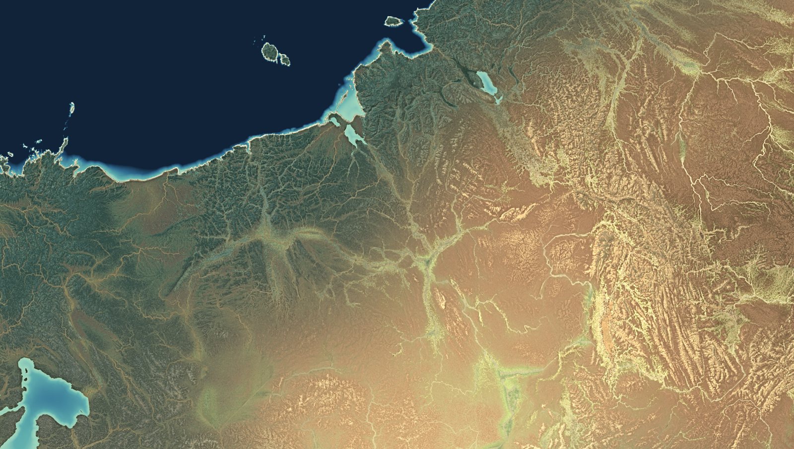 Dendritic drainage across arid uplands