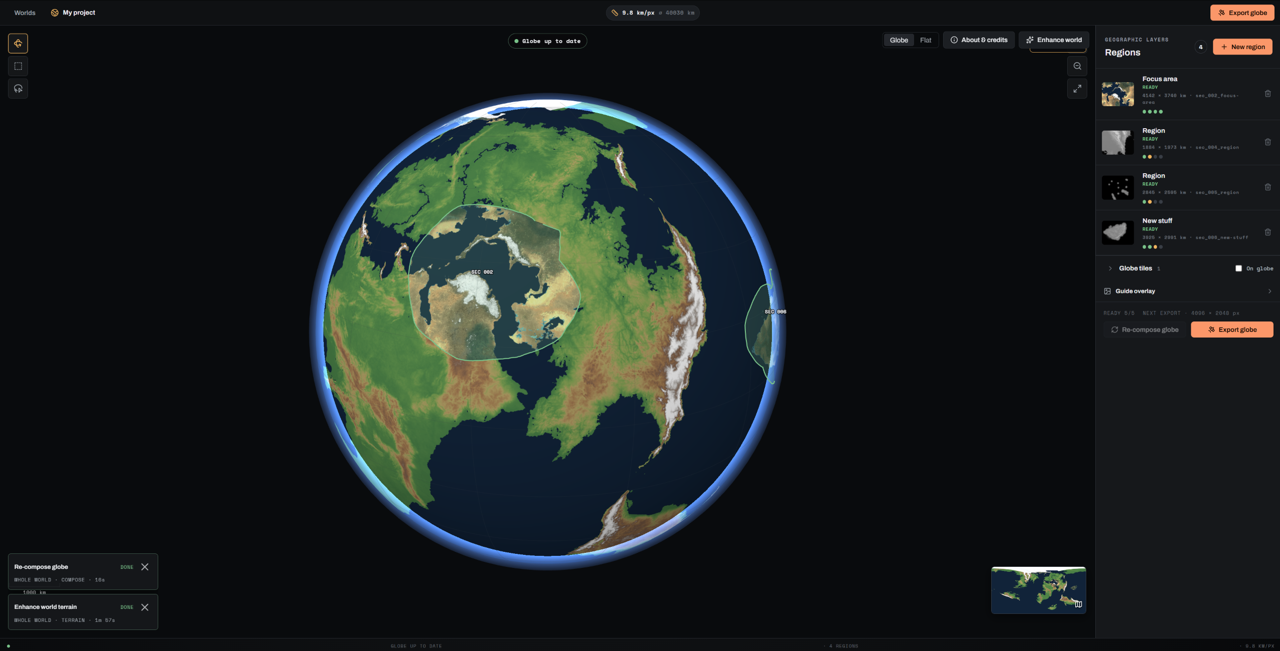 Globe workspace with regions marked